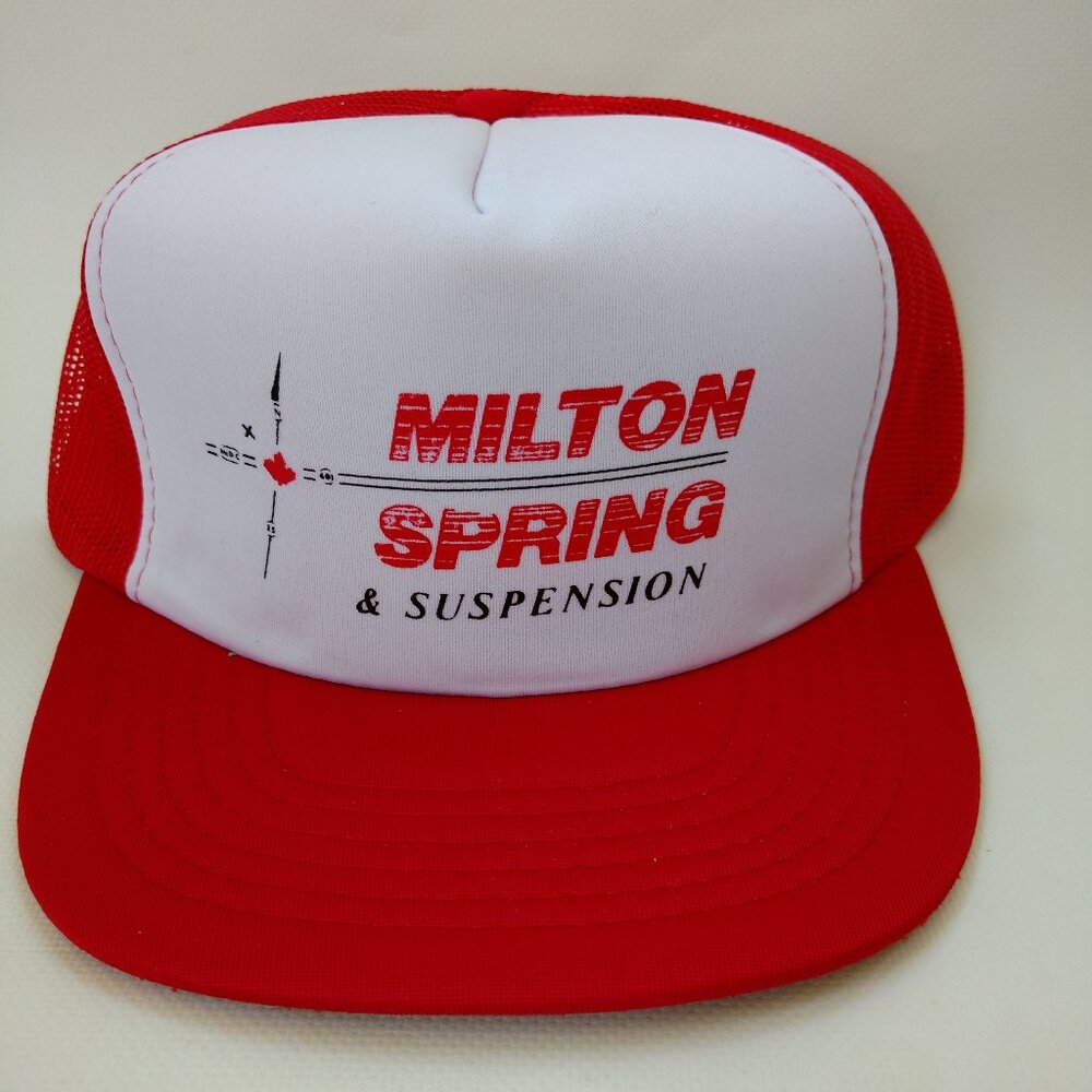 Vintage Trucker Hat Milton Spring and Suspension Red Mesh Snapback Retro Truck